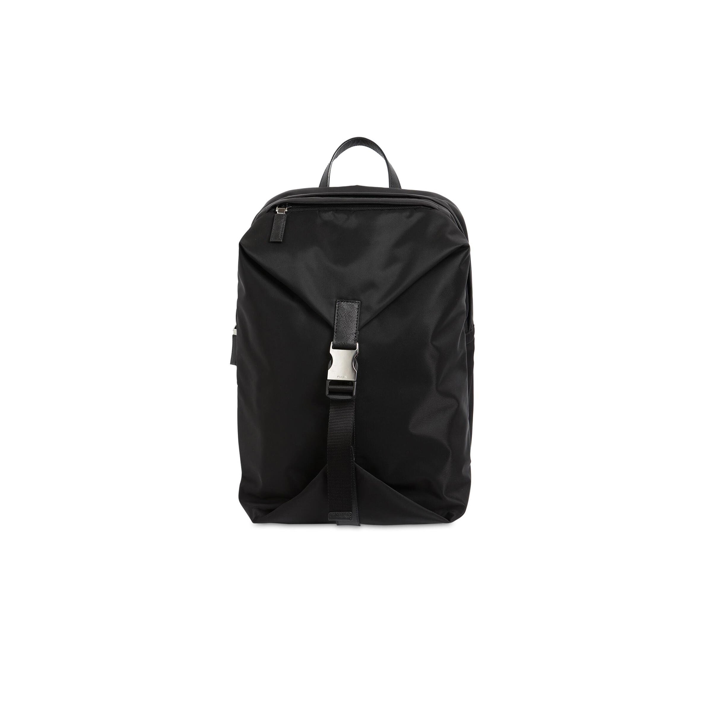 PRADA BLACK RE-NYLON AND SAFFIANO LEATHER BACKPACK 2VZ028 (43*29*16cm)